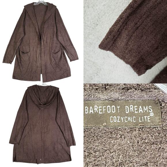 Barefoot Dreams Sweaters - Barefoot Dreams Cardigan Open Front Cozy Chic Lite Brown Women’s Hooded Size XL